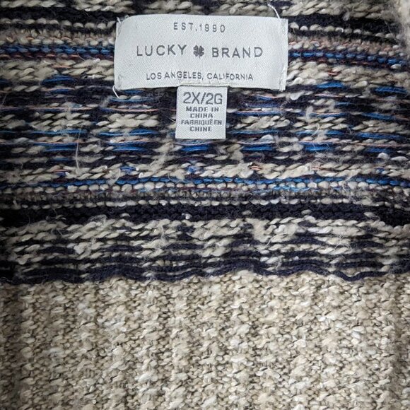 Lucky Brand Southwestern Cream Blue Knit Longline Front Pocket Cardigan - Picture 4 of 8